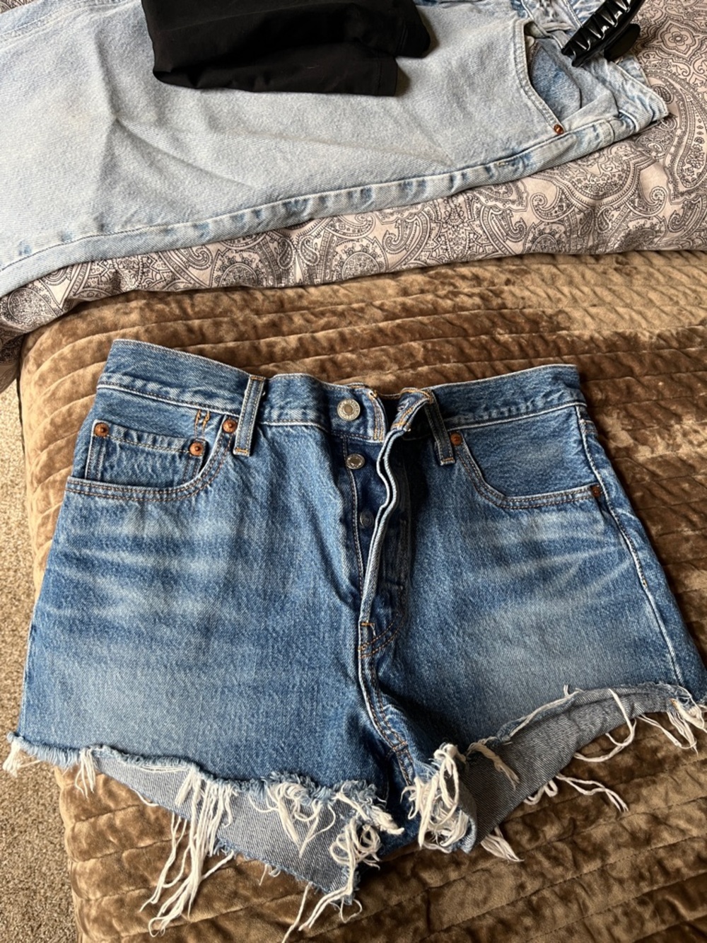 Levi's Medium Blue Distressed Cutoff Jean Shorts